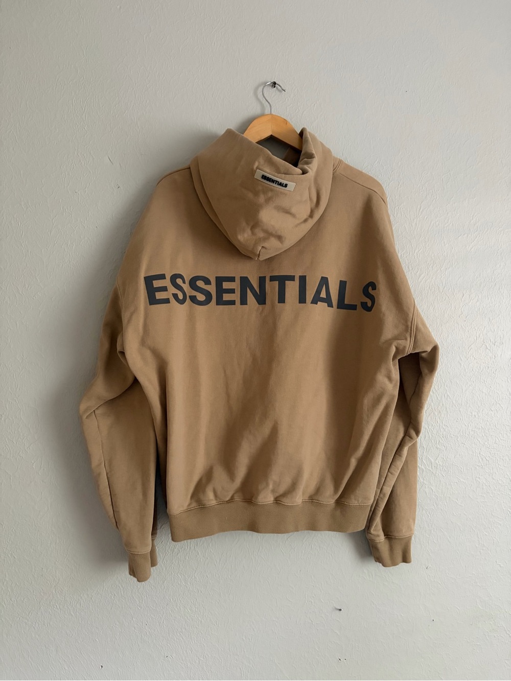 Fear of God Essentials Hoodie in Tan with Black Logo